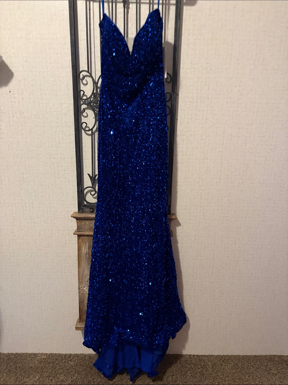 Royal Blue Sequin Spaghetti-Strap Prom Dress